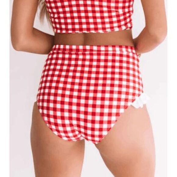 Coral Reef Women's retro red & white gingham ruffle swim bottom XXL (18/20) - Picture 2 of 7